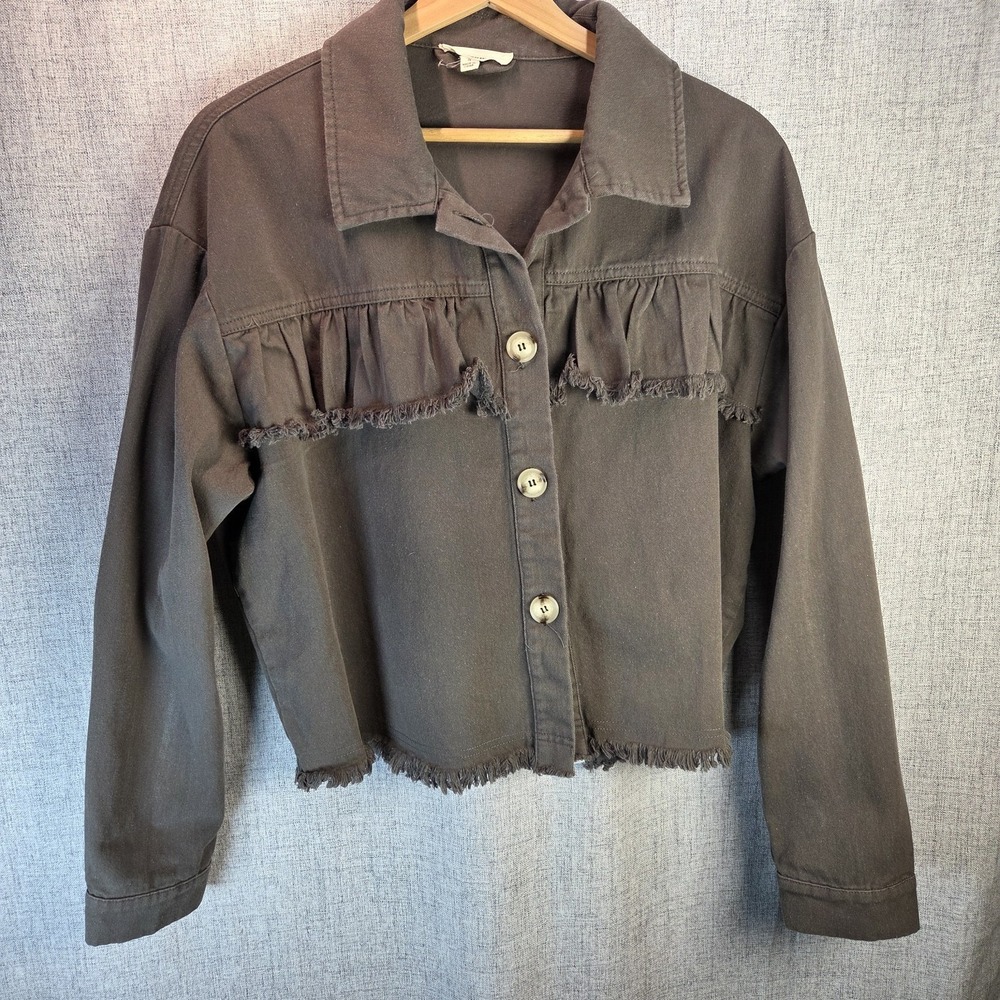 Eesome Womens Brown‎ Shacket Boxy Shirt Boho Fringe Small Oversized Cropped